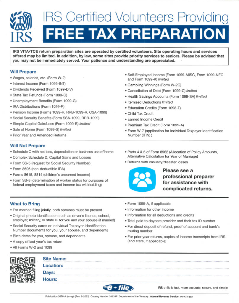 IRS Certified Volunteers Providing Free Tax Prep
