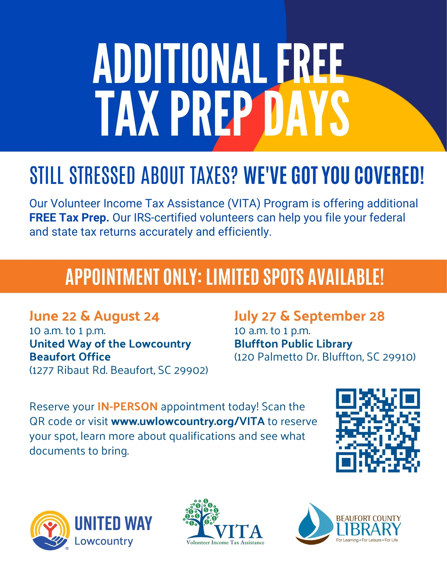 VITA summer hours flyer for free tax prep